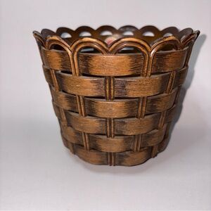 Vintage Faux Wood EMSA Basket Weave Plastic Plant Holder West Germany 5" Tall